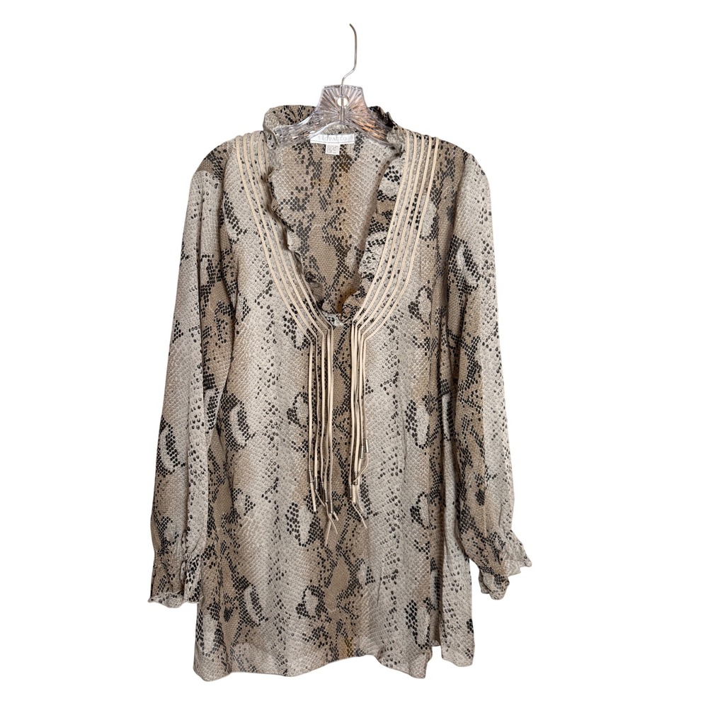 Sao Paulo Snakeskin Print Blouse Womens 10 Beige Polyester Boho Tunic